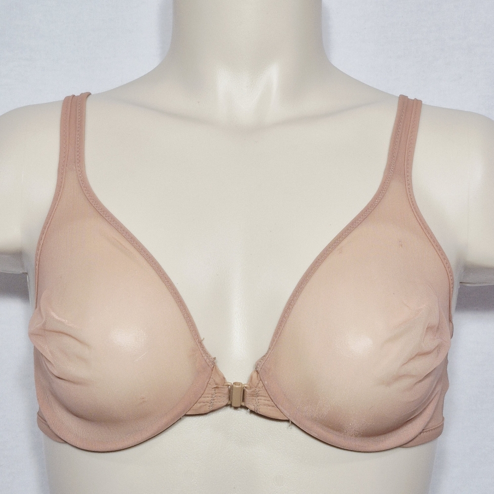 32D‎ Warner's 1273 Vintage Sheer Mesh Front Close Underwire Bra Beige